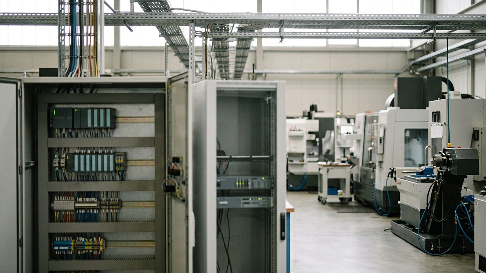 Precision manufacturing shop floor with CNC equipment, Managed IT Services for Manufacturers in Franklin