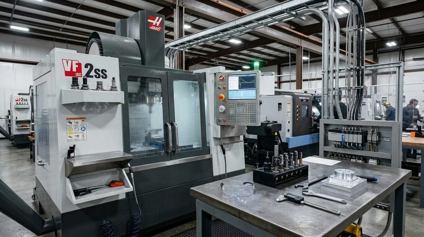 CNC machines with doors closed on Wisconsin shop floor, Managed IT Services for Manufacturers in Muskego
